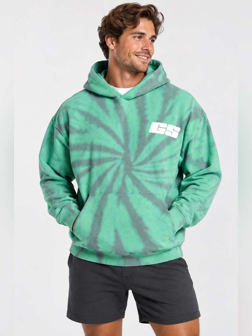 Gymshark GS Tie Dye Oversized Hoodie Green Gray Men’s Size Medium